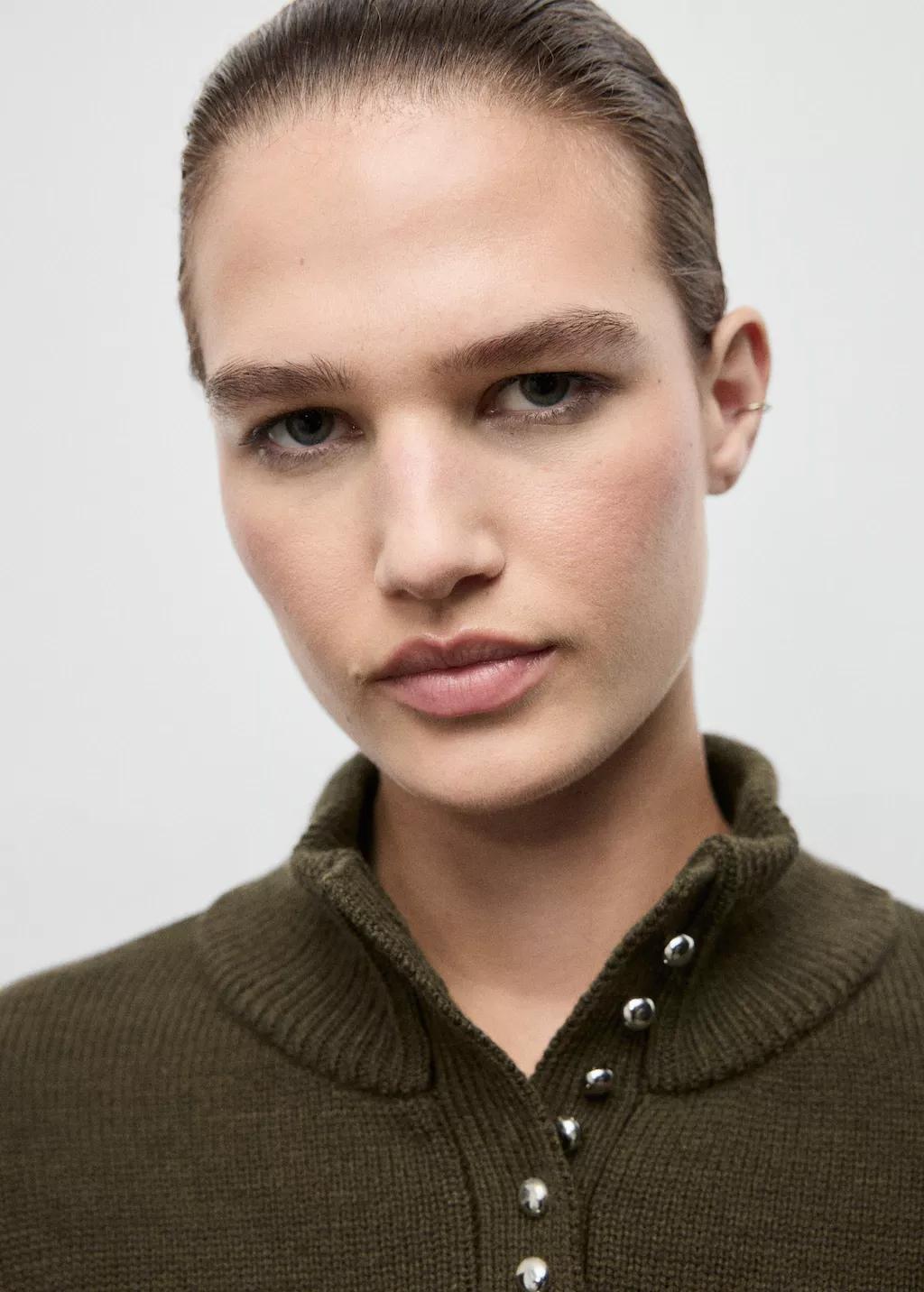 BEIGE - KHAKI Perkins-neck sweater with button, 0201_37, large image number 4