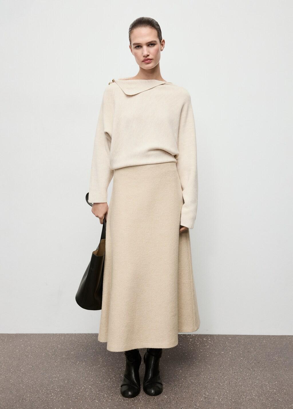 LIGHT BEIGE Sweater with asymmetrical neck and jewel buttons, 0201_08, large image number 0