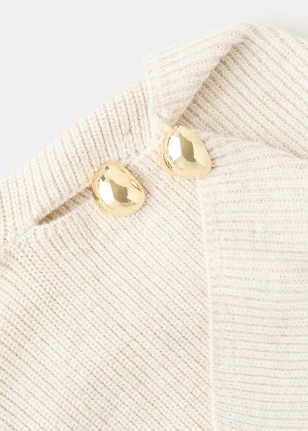 LIGHT BEIGE Sweater with asymmetrical neck and jewel buttons, Light Beige, medium