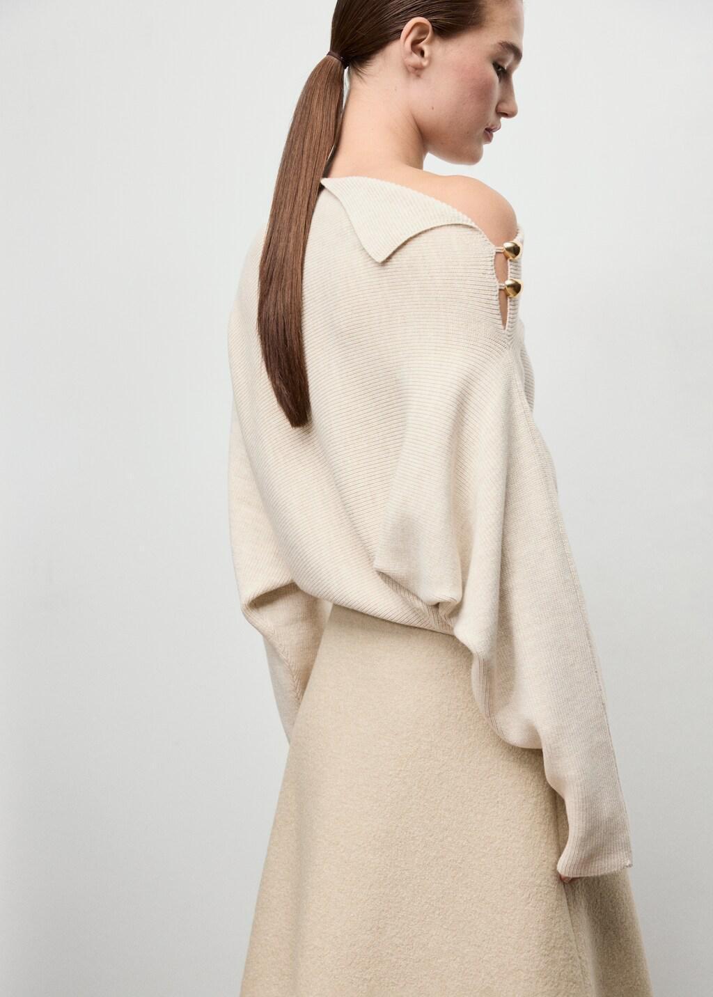LIGHT BEIGE Sweater with asymmetrical neck and jewel buttons, 0201_08, large image number 2