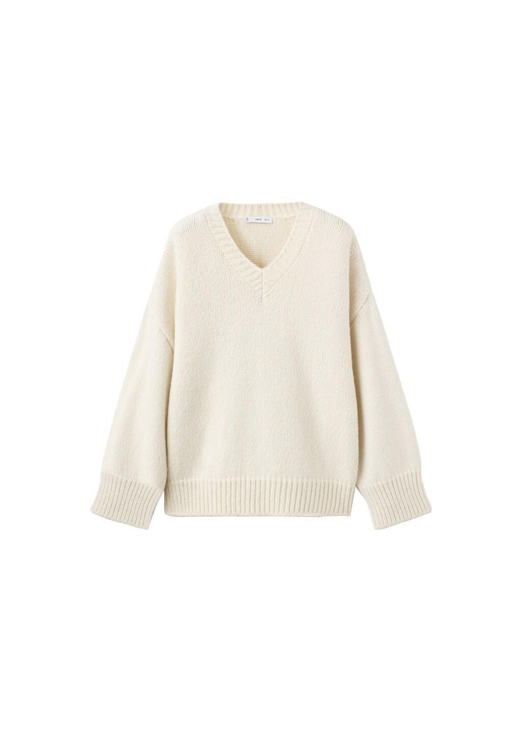 Beige V-Neck Wool Sweater, 0201_05, large image number 6