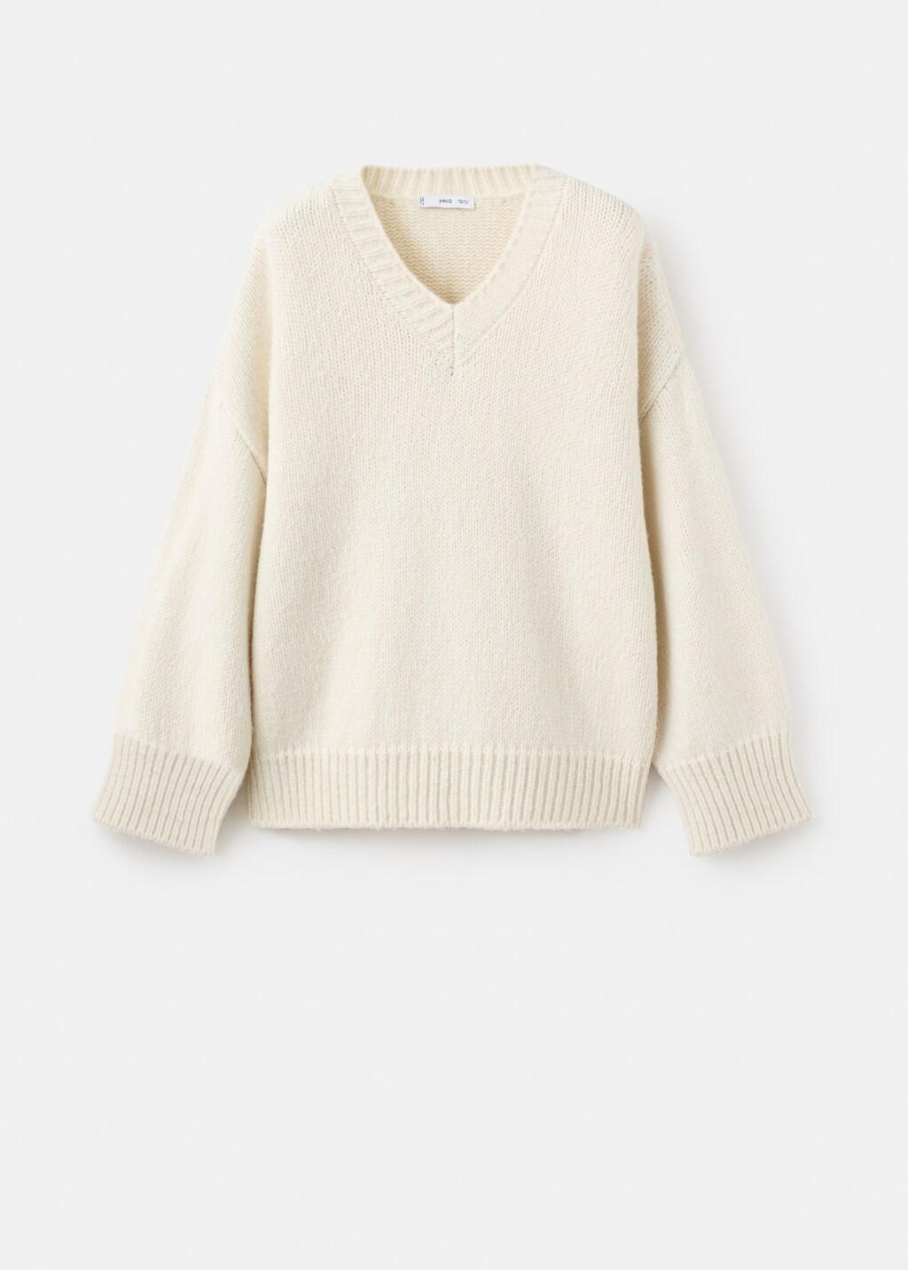 Beige V-Neck Wool Sweater, 0201_05, large image number 7