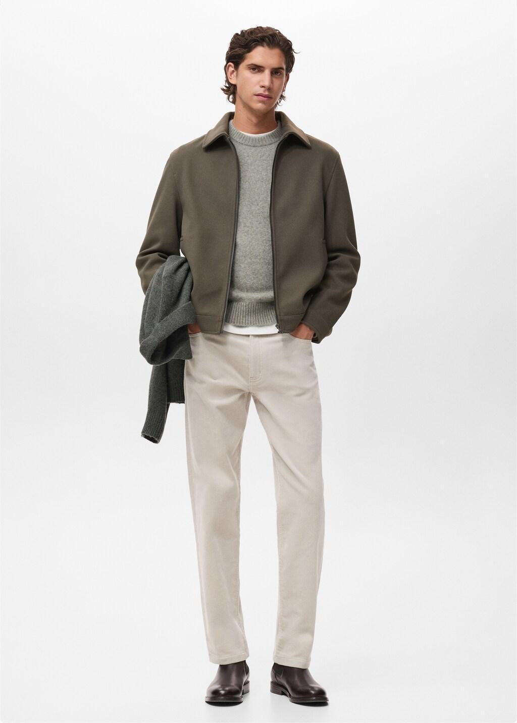 Beige Corduroy Regular-Fit Trousers, Light Beige, medium