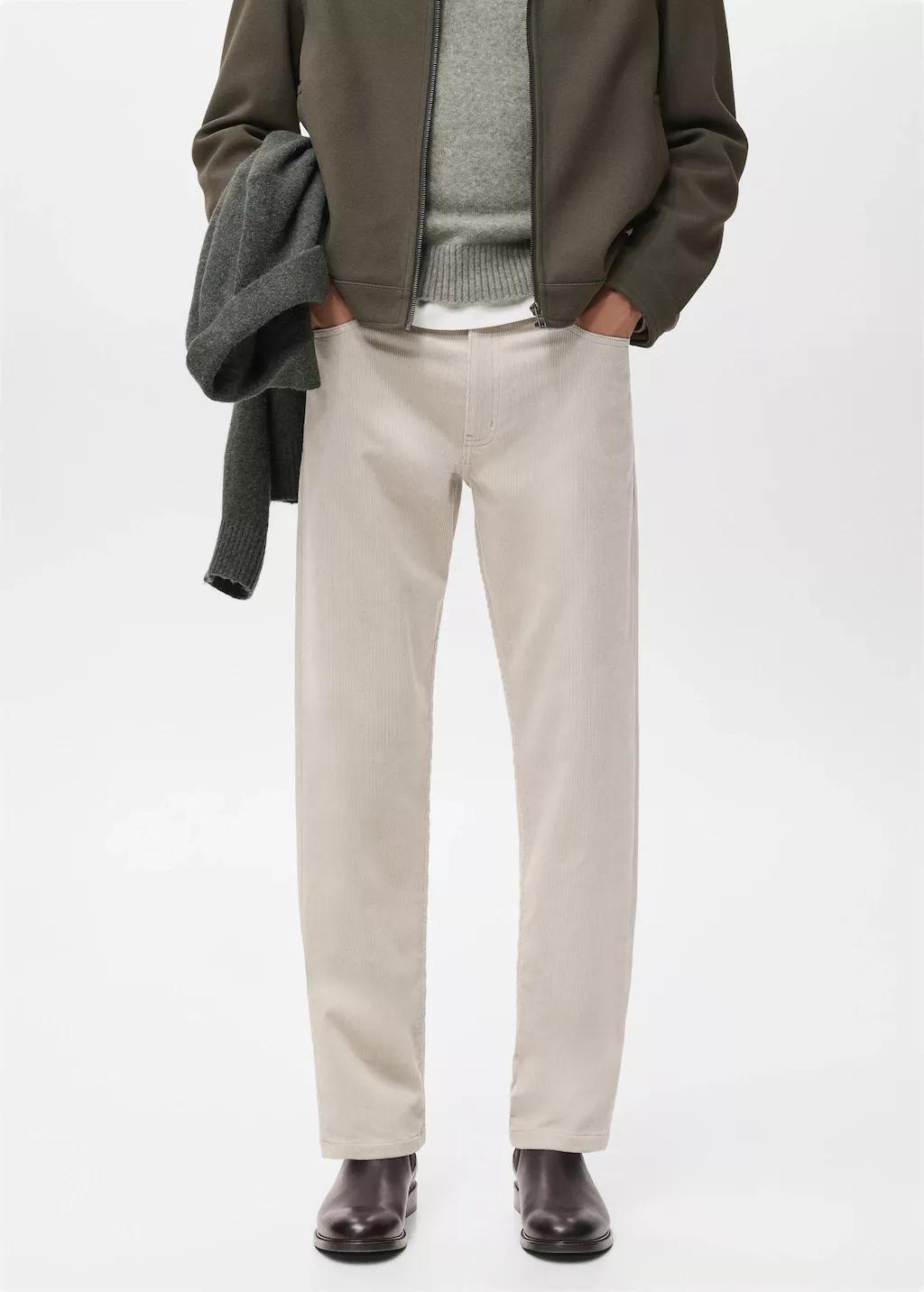 Beige Corduroy Regular-Fit Trousers, Light Beige, large image number 3