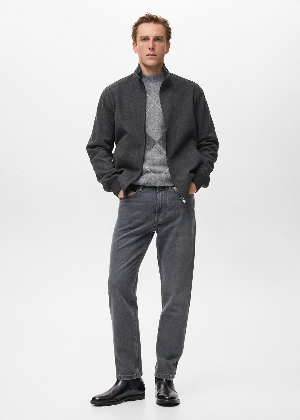 Grey Regular-Fit Jacket With Zip, Dark Grey, large image number 0