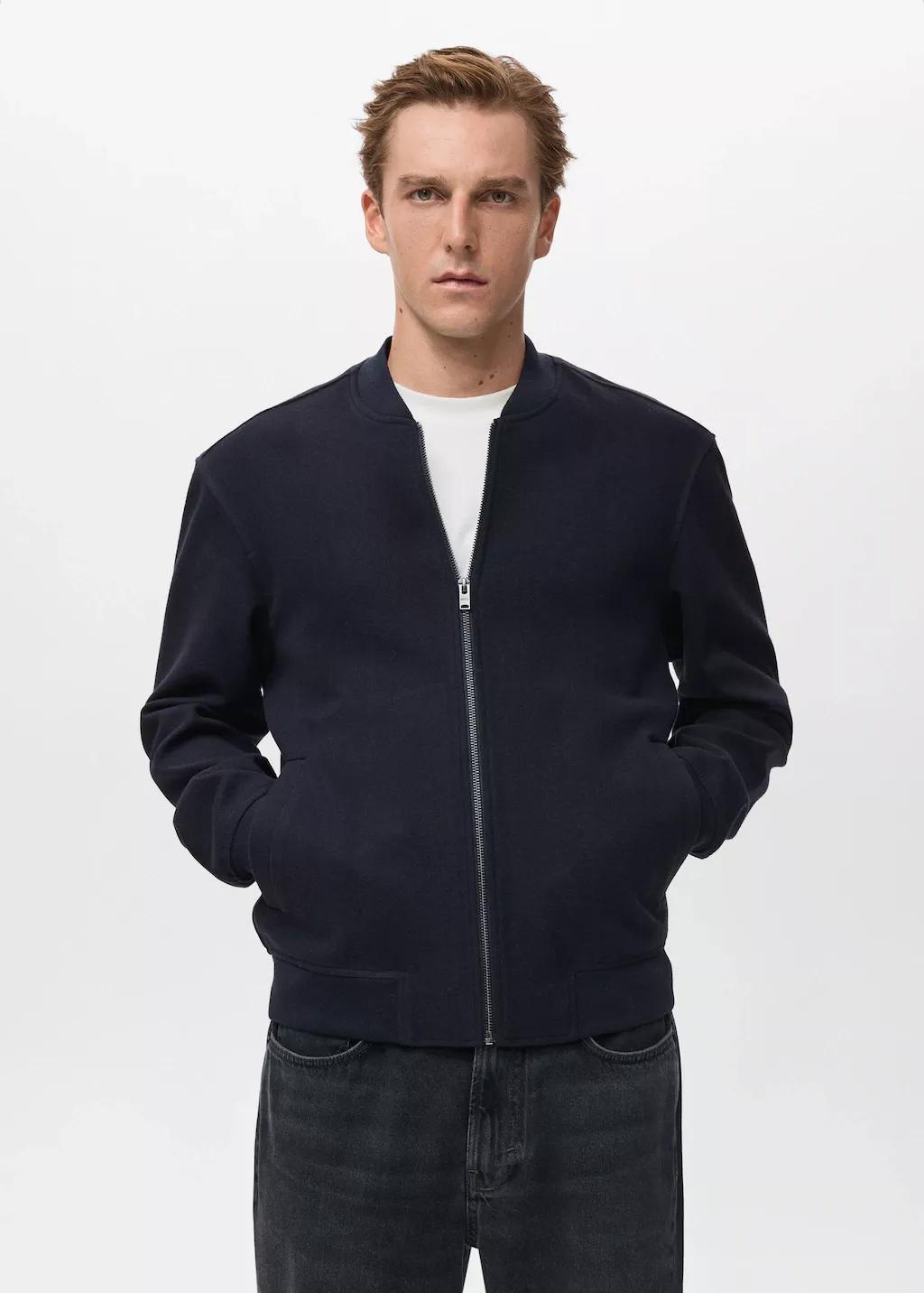 Navy Bomber Hoodie With Zip, Navy, large image number 3