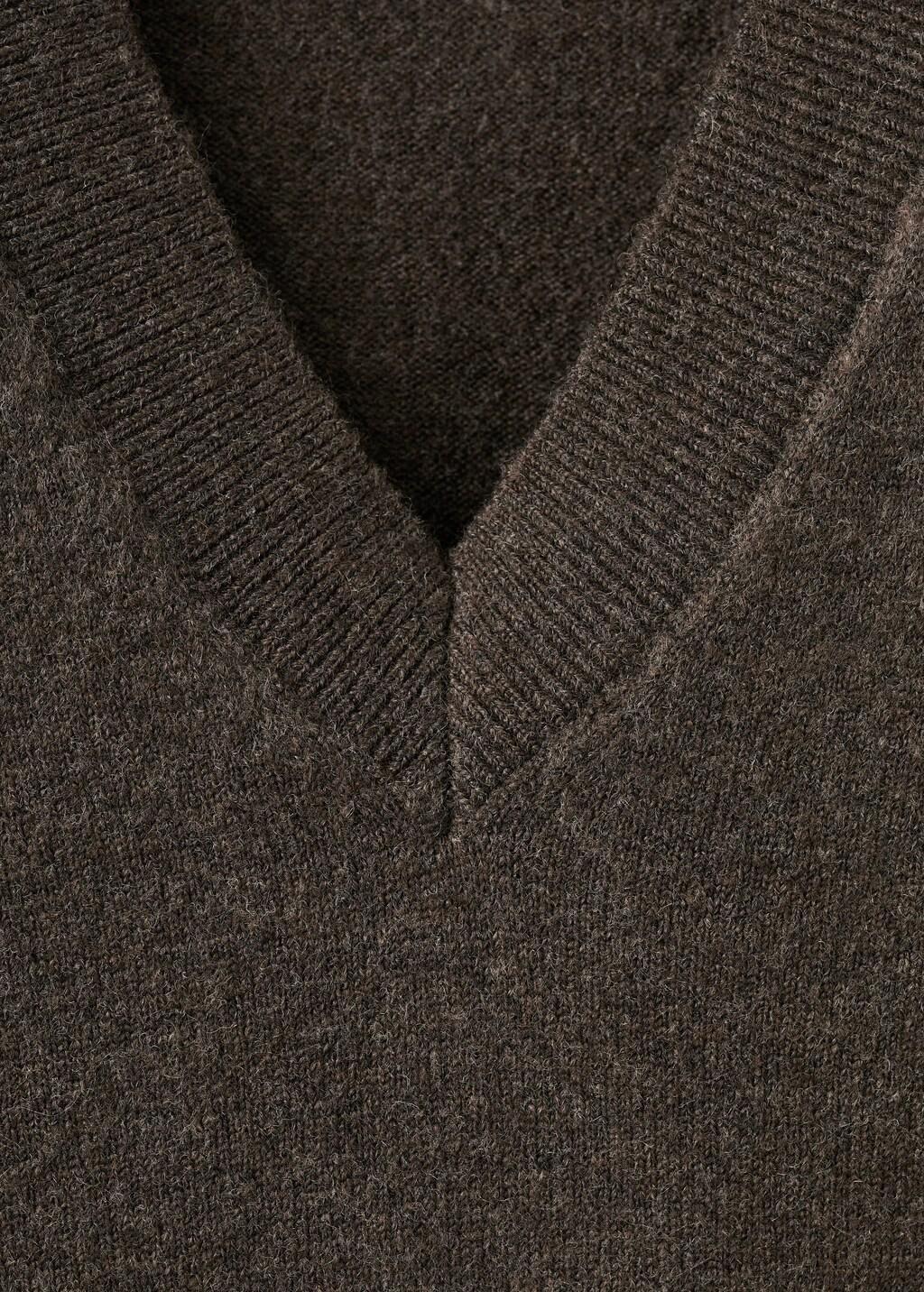 Brown Fine-Knit V-Neck Sweater, Medium Brown, medium