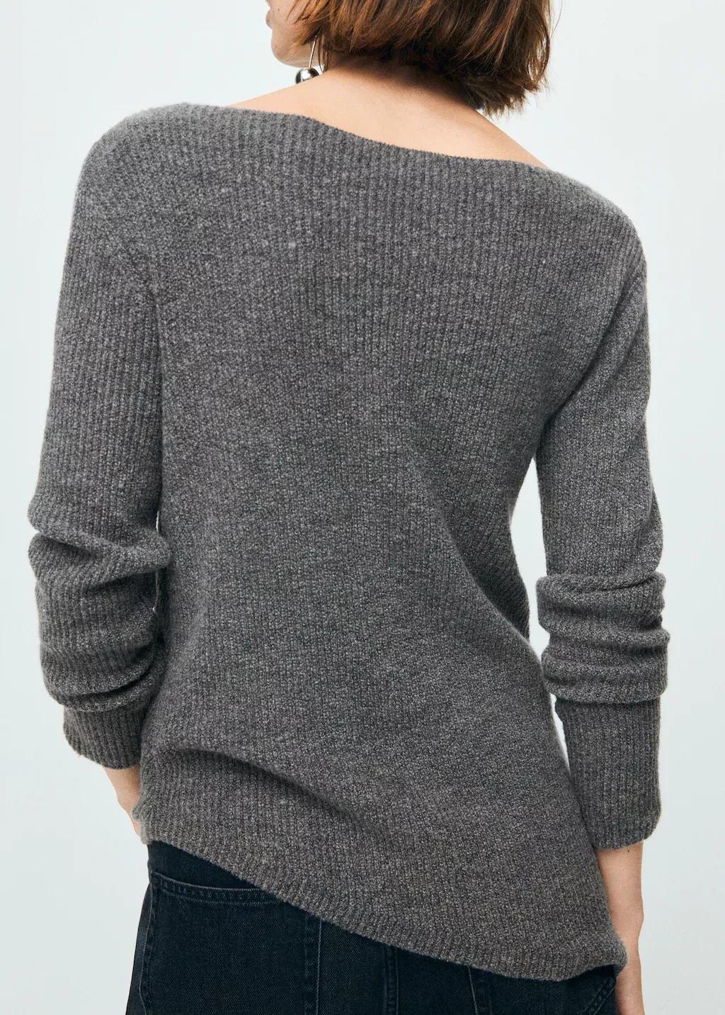 Grey Asymmetrical Sweater With Metallic Detail, Medium Grey, medium