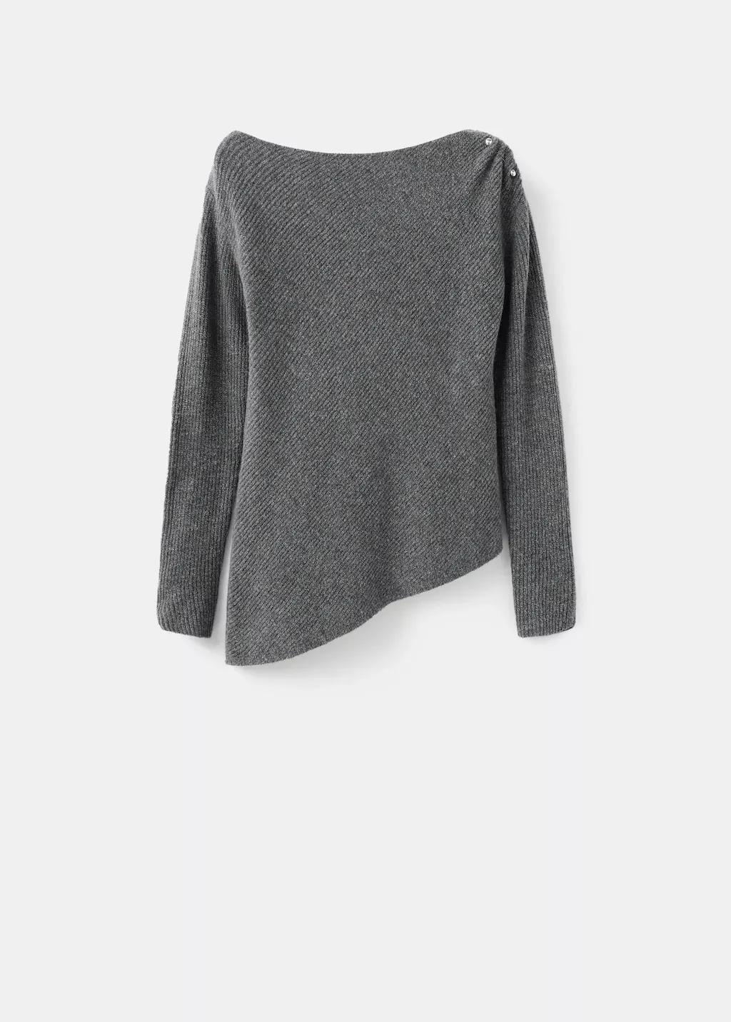 Grey Asymmetrical Sweater With Metallic Detail, Medium Grey, large image number 6