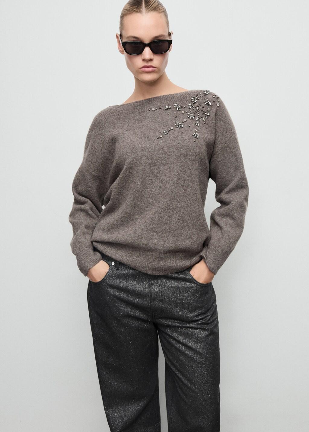 Brown Crystal Detail Sweatshirt, Medium Brown, large image number 6
