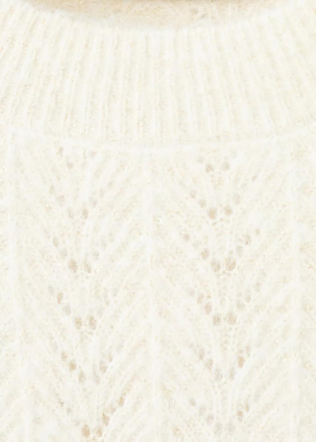 Beige Cable-Knit Lurex Sweater, Light Beige, large image number 1