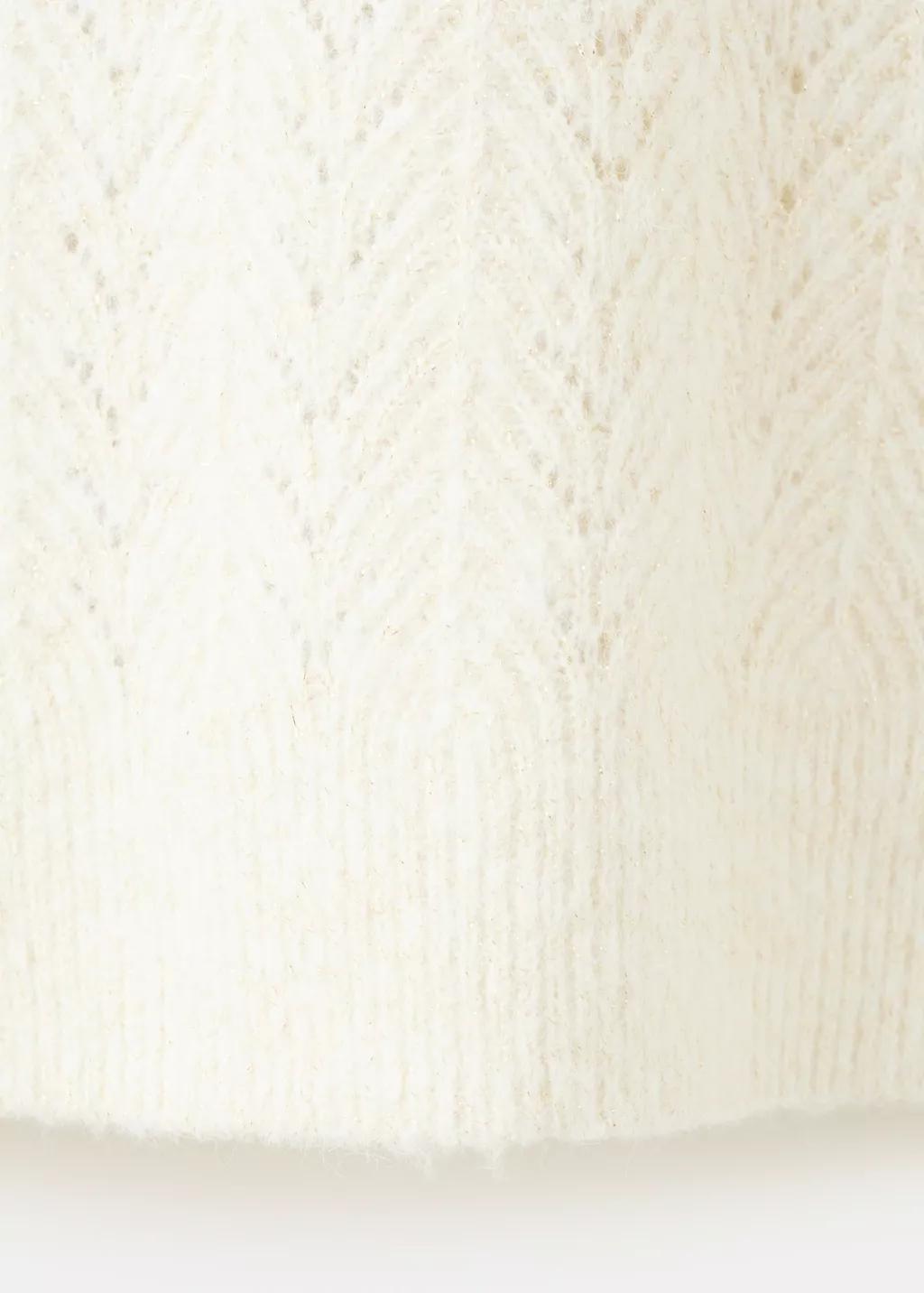 Beige Cable-Knit Lurex Sweater, Light Beige, large image number 5