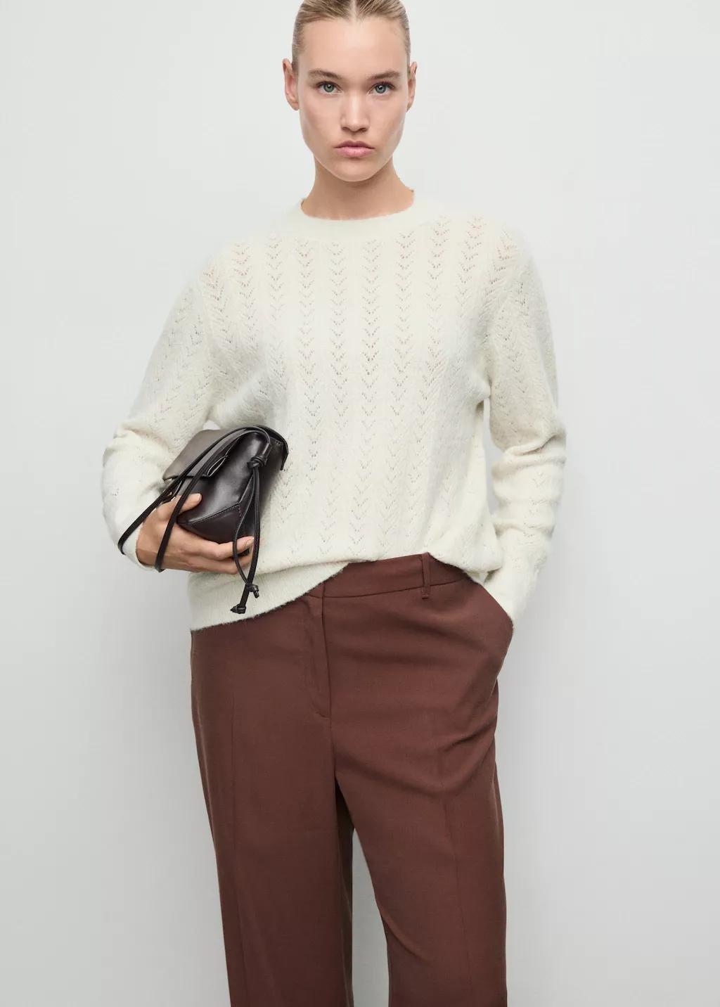 Beige Cable-Knit Lurex Sweater, 0201_05, large image number 6