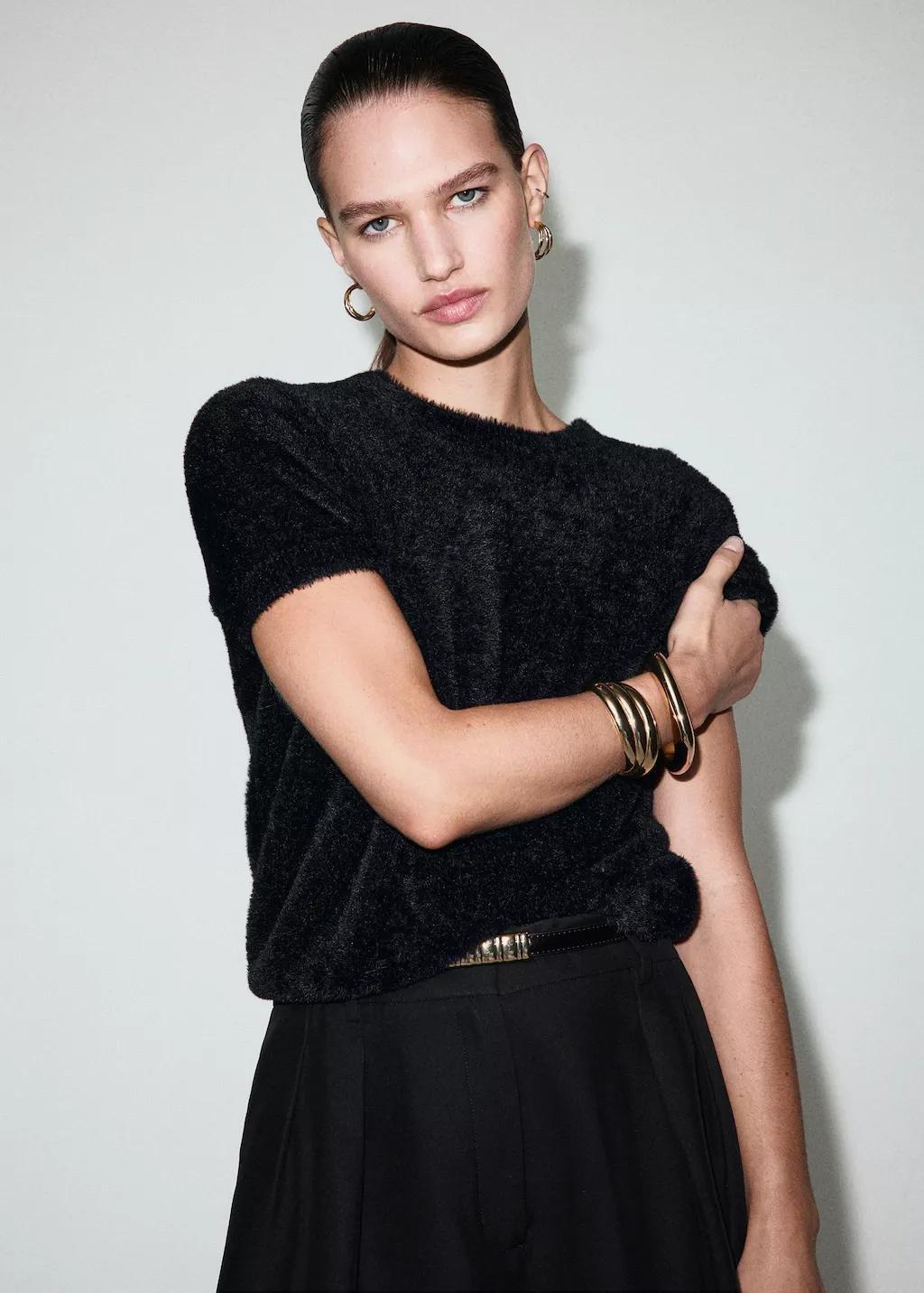 Black Fur-Effect Sweater, Black, large image number 3