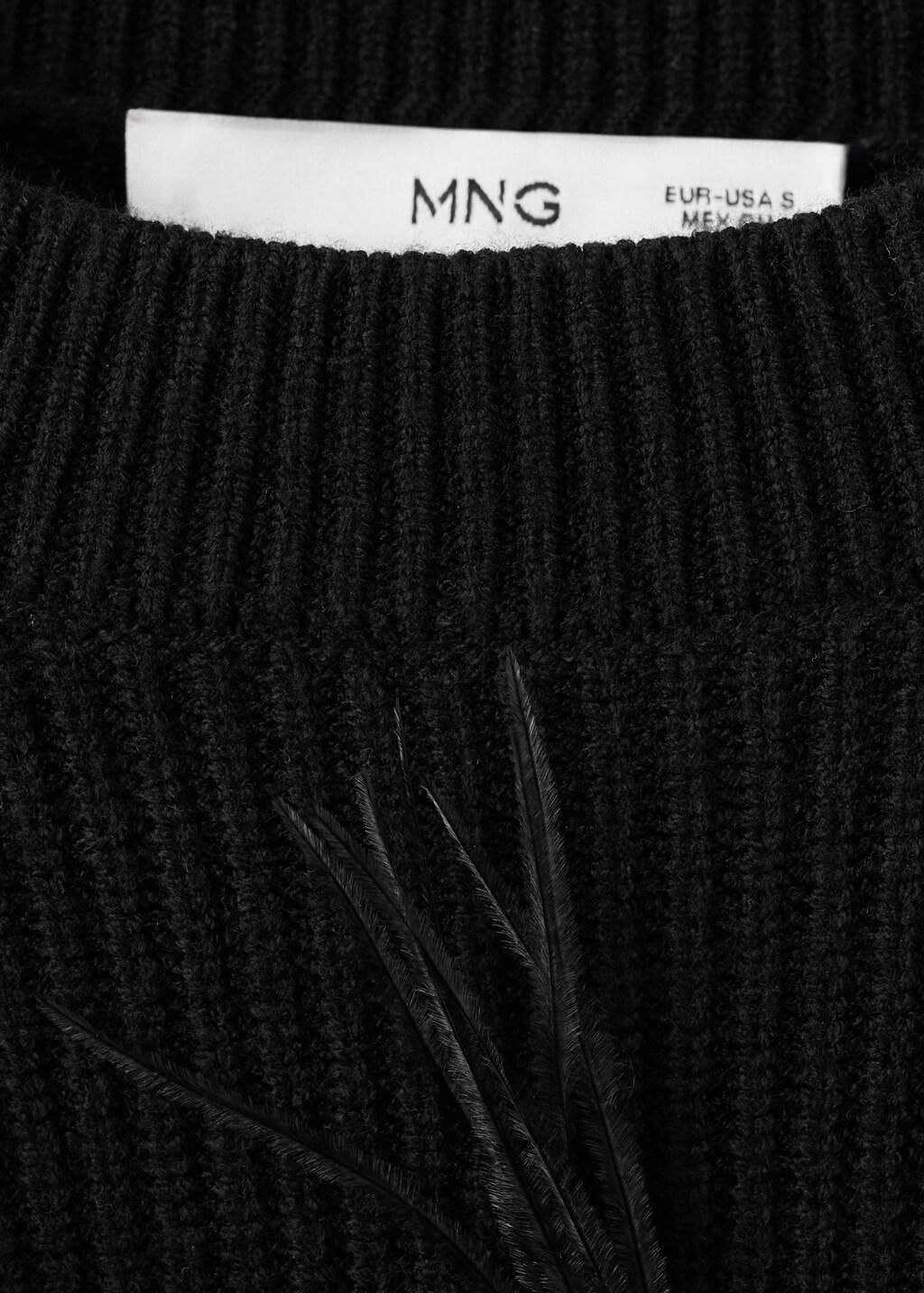 Black Knitted Sweater With Feathers, Black, large image number 1