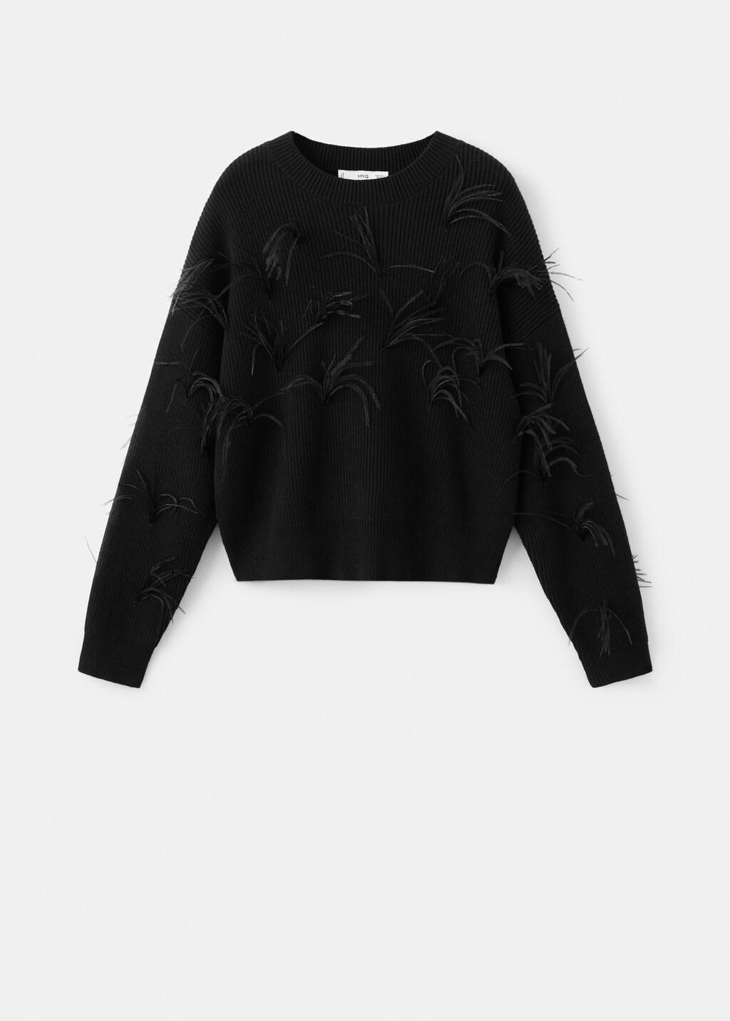 Black Knitted Sweater With Feathers, Black, large image number 6