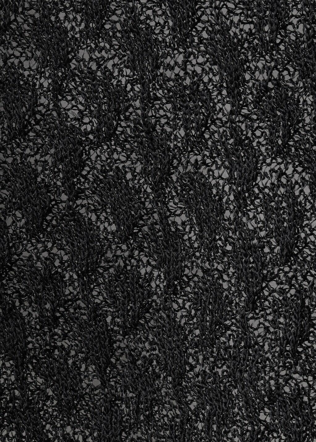 Black Openwork Knitted Sweater With Bead Fastening, Black, large image number 1