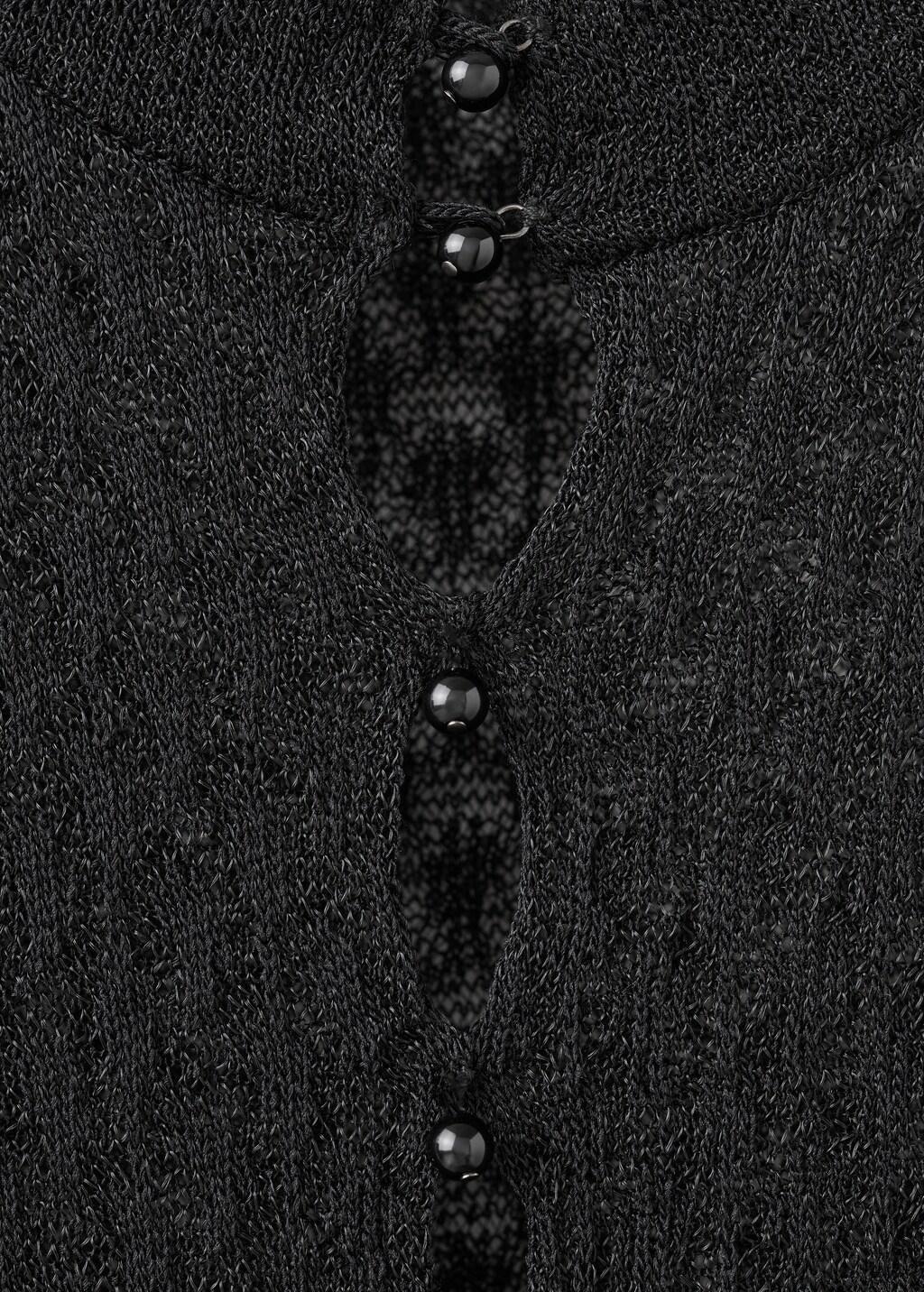 Black Openwork Knitted Sweater With Bead Fastening, Black, large image number 5