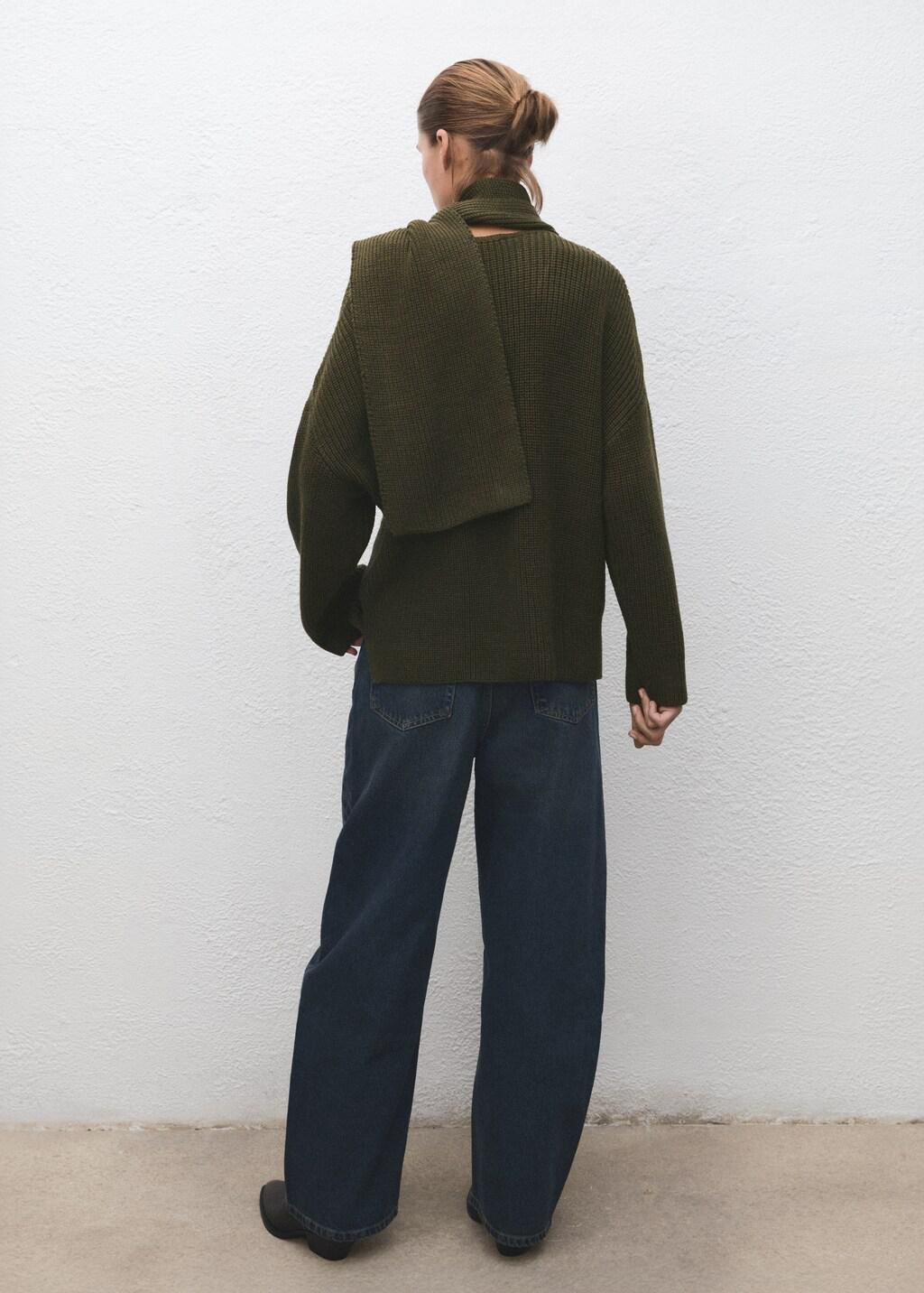 Green Knitted Sweater With Scarf, Green, medium