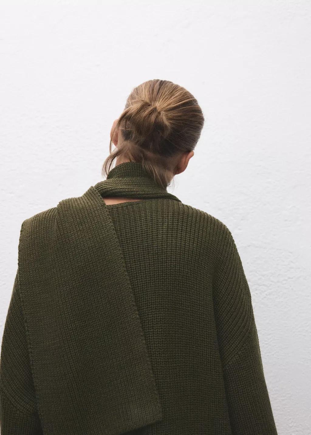 Green Knitted Sweater With Scarf, Green, large image number 6