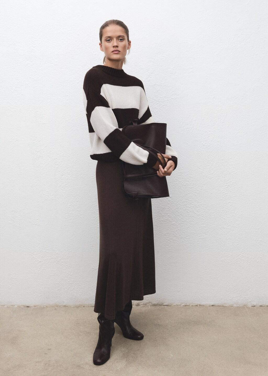 Beige Knit Striped Sweater, Light Beige, large image number 0