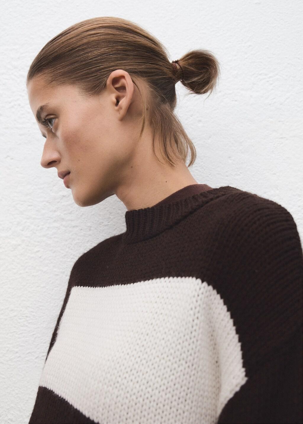 Beige Knit Striped Sweater, Light Beige, large image number 4