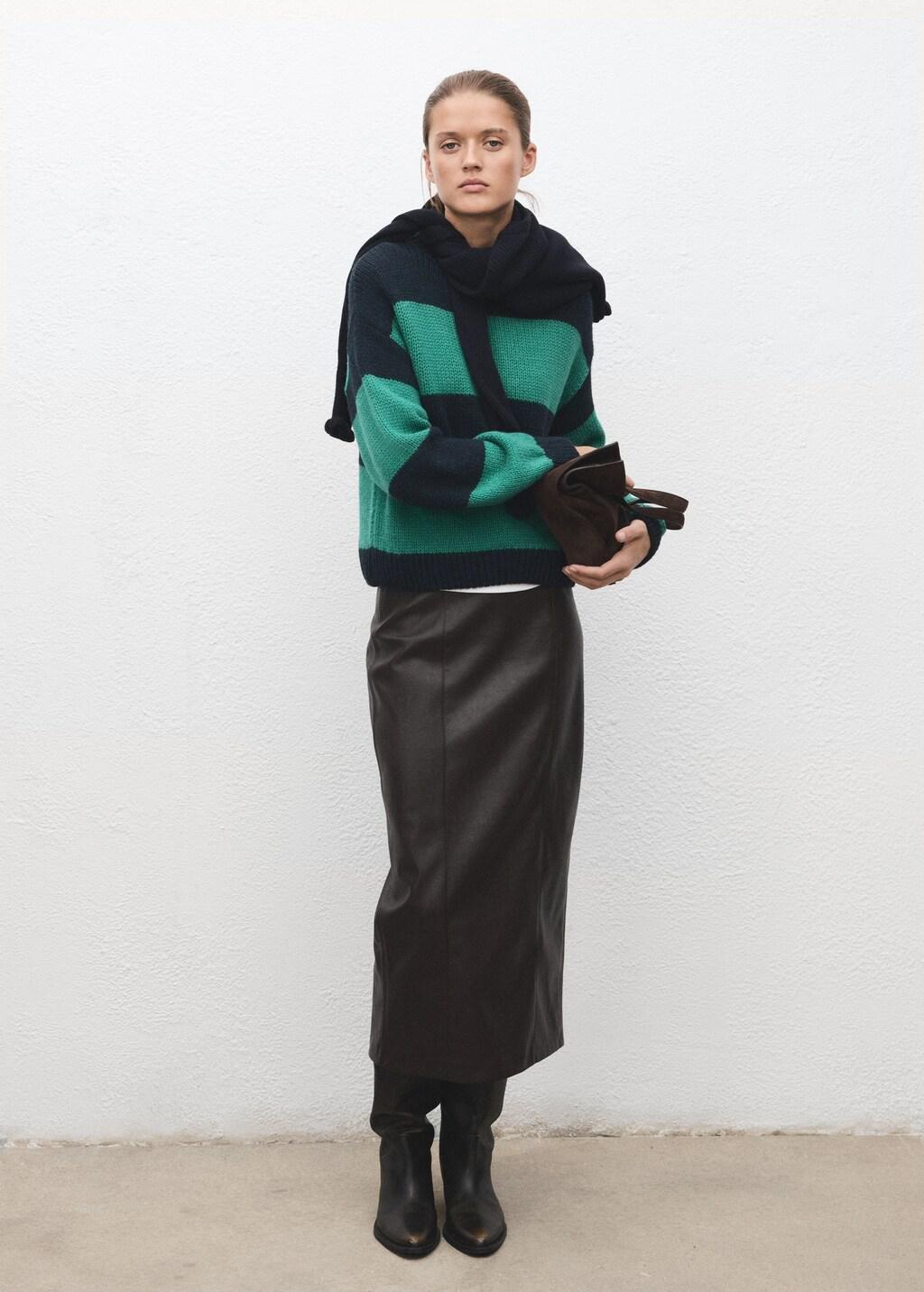 Green Knit Striped Sweater, Green, large image number 0