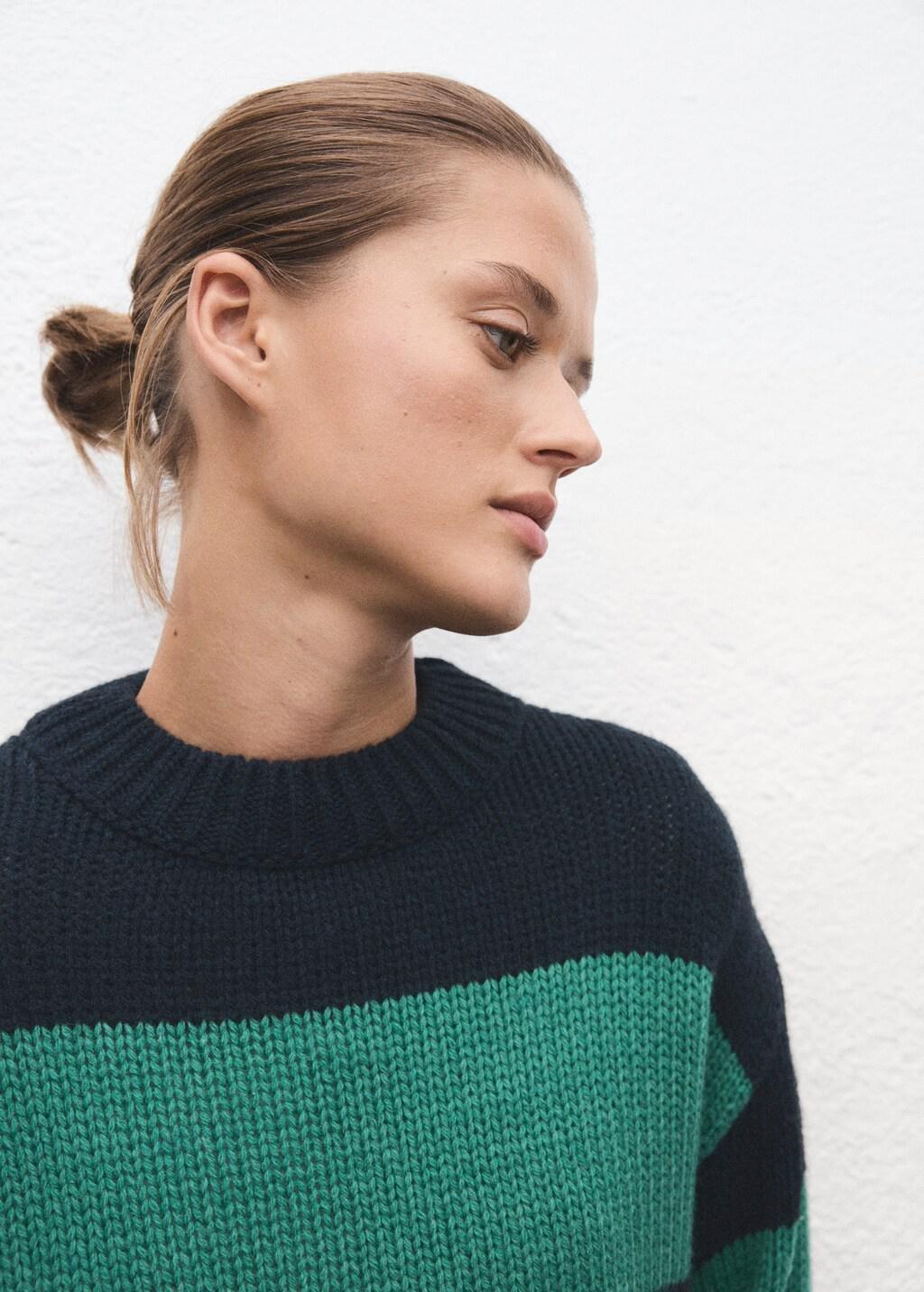 Green Knit Striped Sweater, Green, large image number 4