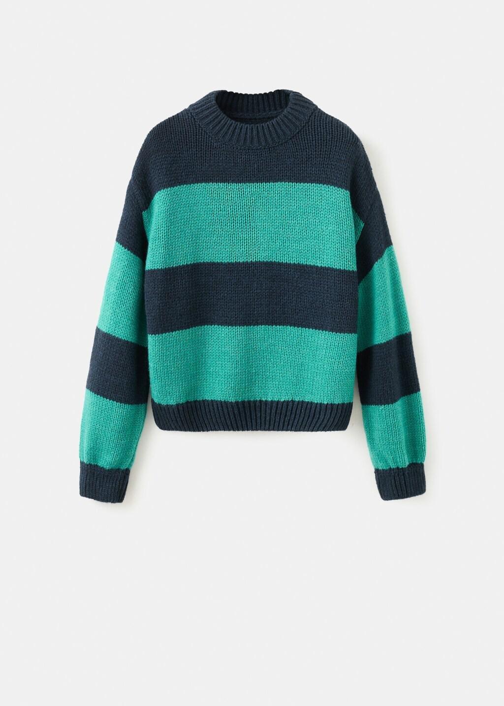 Green Knit Striped Sweater, Green, large image number 6