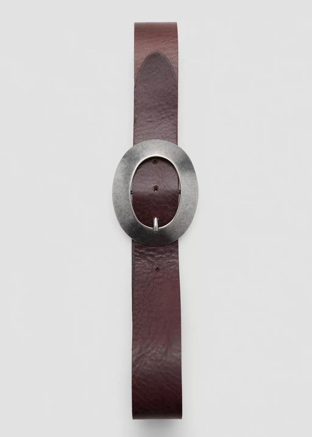 DARK BROWN Rounded buckle leather belt, Dark Brown, large image number 2