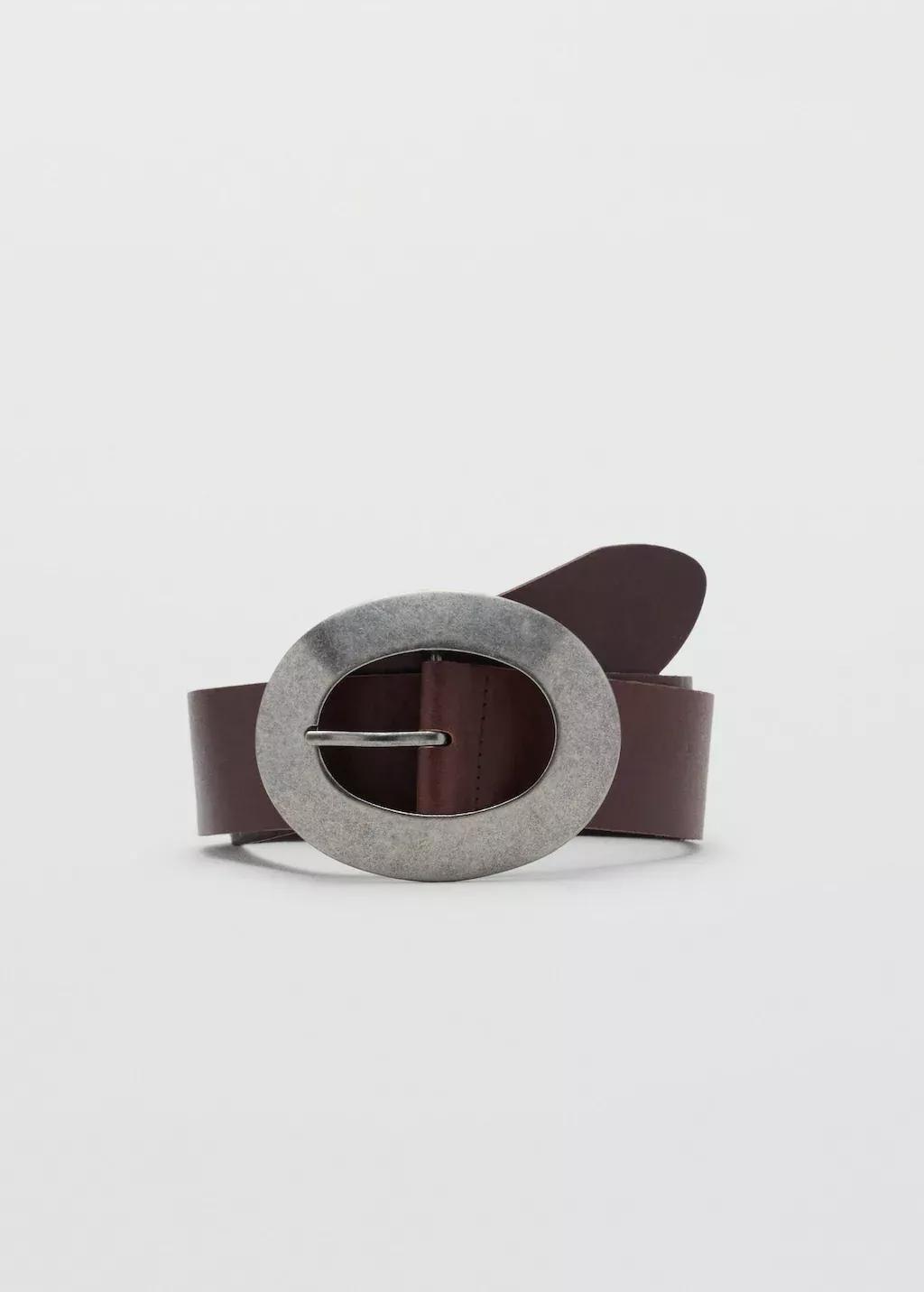 DARK BROWN Rounded buckle leather belt, Dark Brown, large image number 3