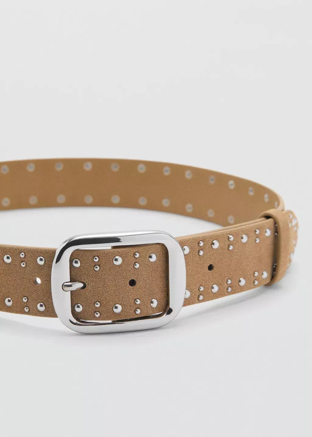Beige Suede Belt With Studs, , large image number 1