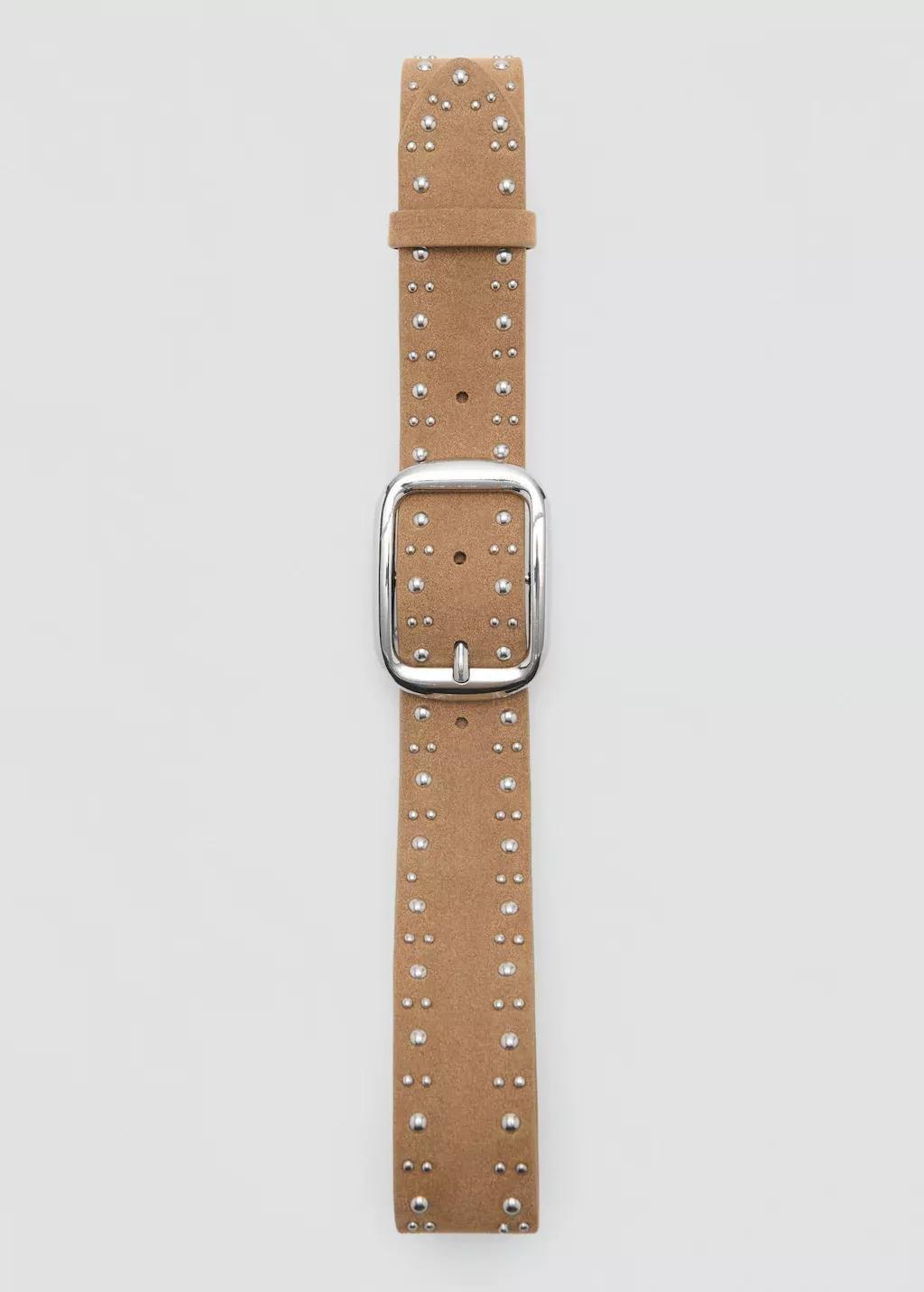 Beige Suede Belt With Studs, , large image number 2