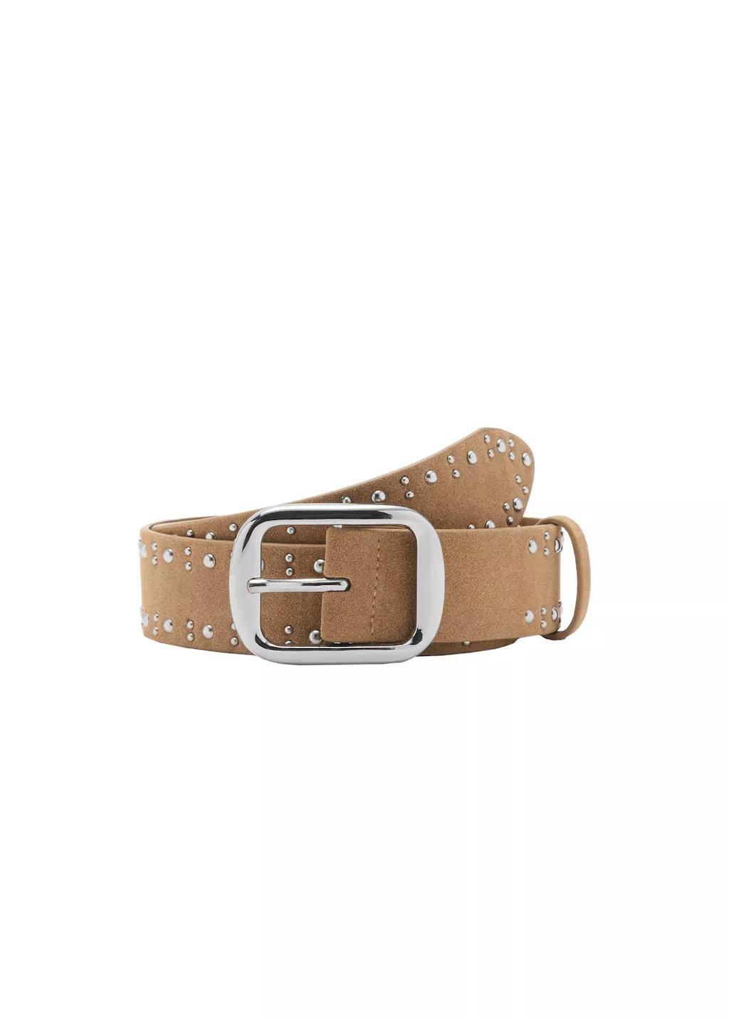 Beige Suede Belt With Studs, , large image number 3