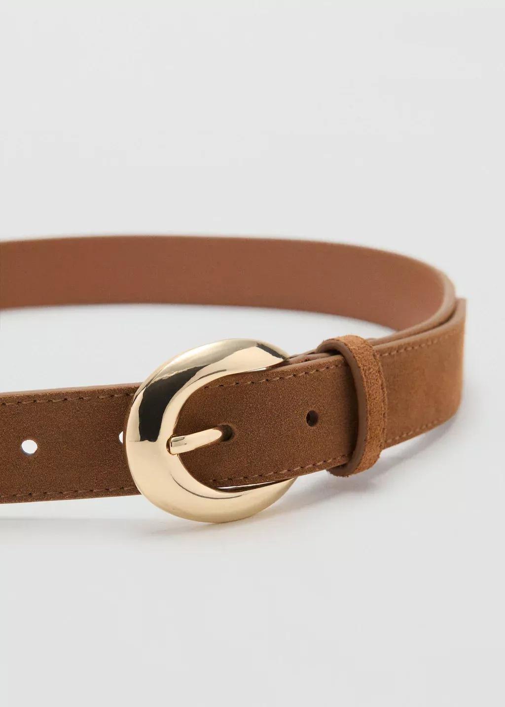 Brown Leather Belt With Oval Buckle, , medium