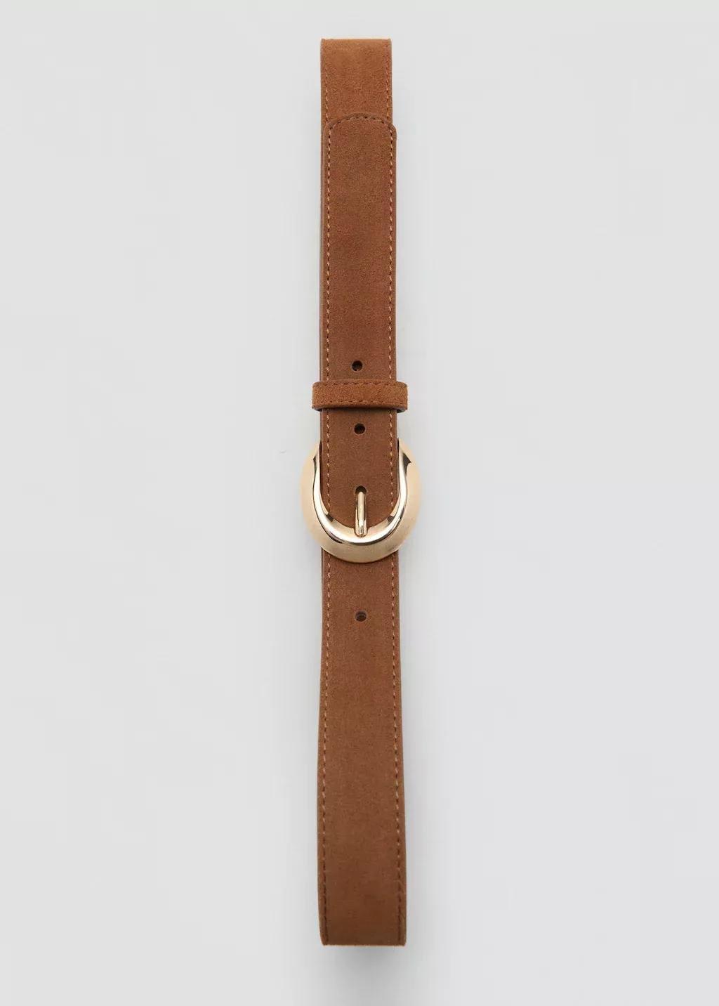 Brown Leather Belt With Oval Buckle, , large image number 2