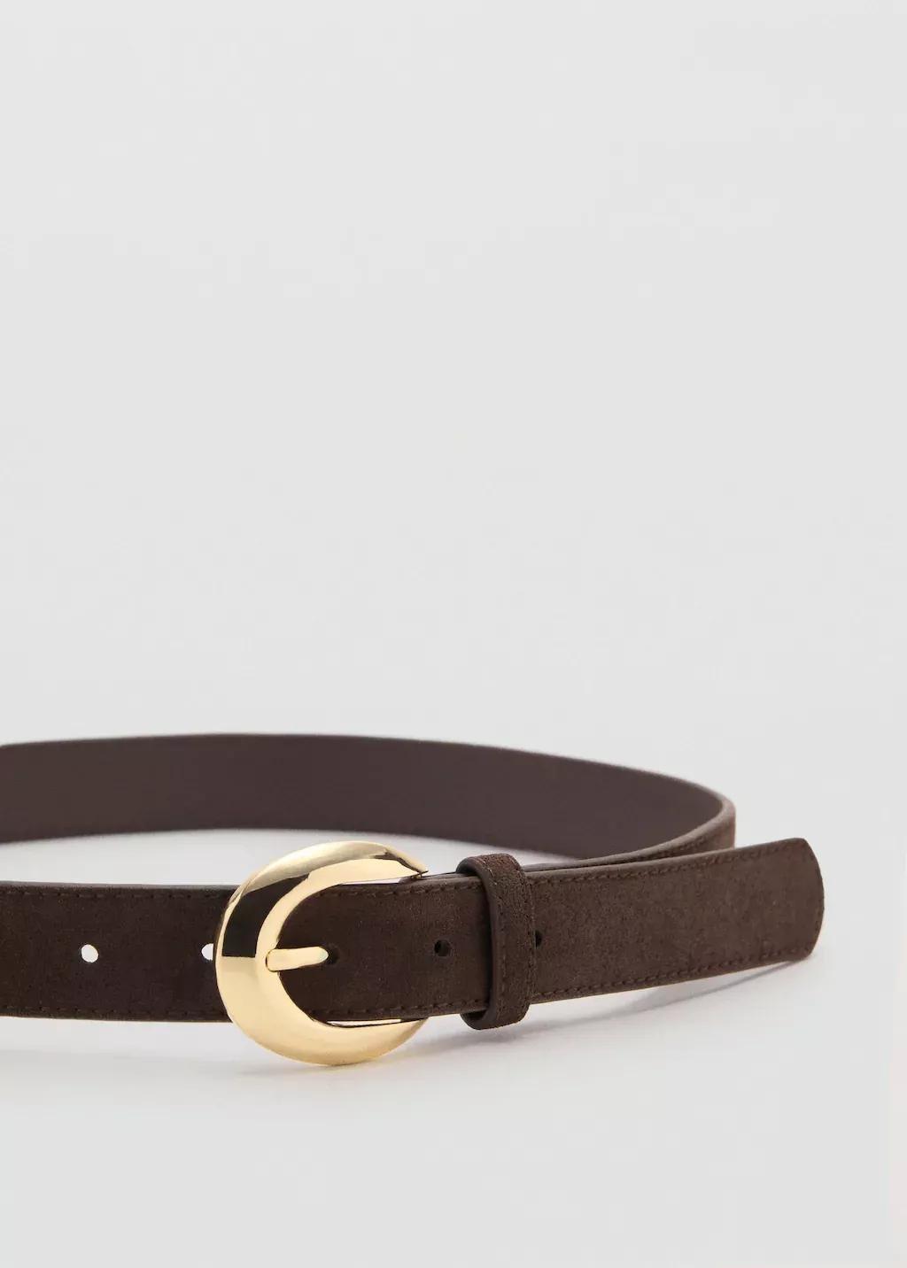 Brown Leather Belt With Oval Buckle, , medium
