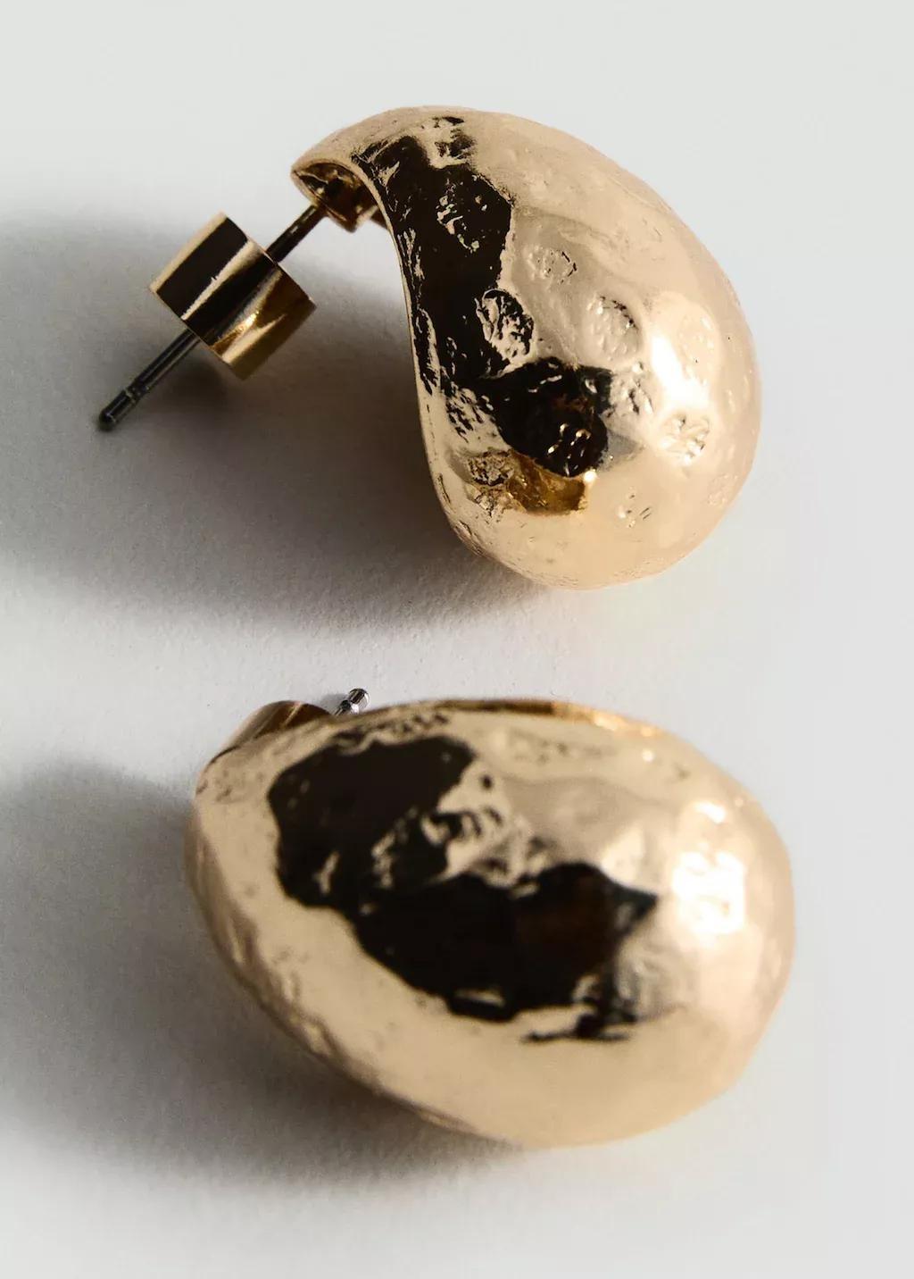 GOLD Textured drop earrings, Gold, large image number 0