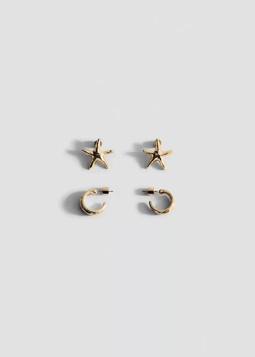 GOLD Set of combined textured earrings, Gold, medium