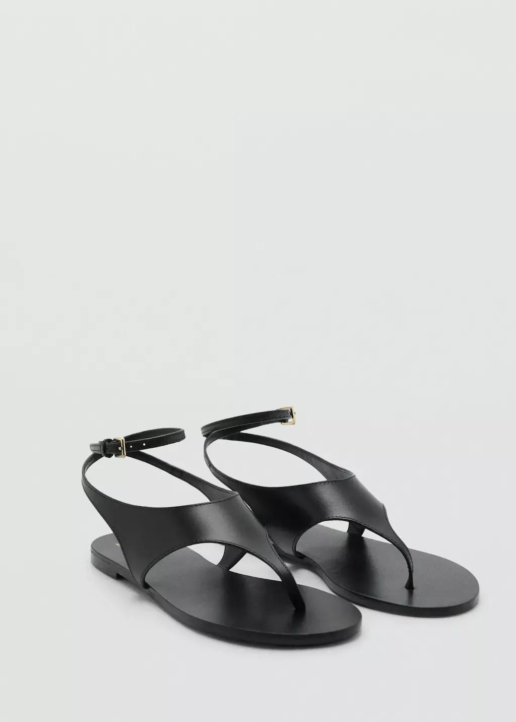 Black Leather Straps Sandals, , large image number 0