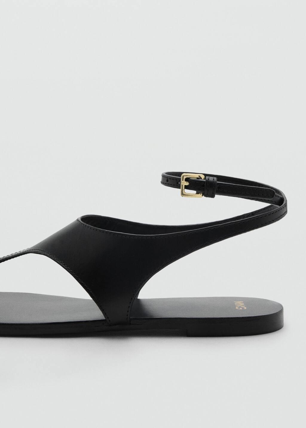 Black Leather Straps Sandals, , large image number 1