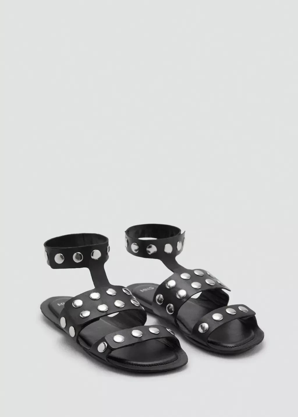 BLACK Studded leather sandals, Black, large image number 1
