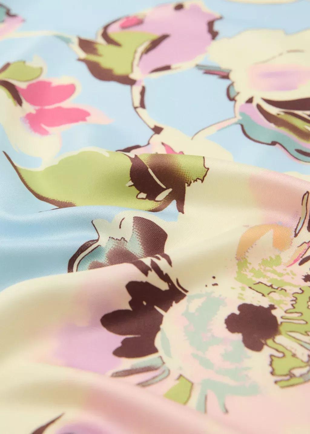 Blue Floral-Print Scarf, Light-Pastel Blue, large image number 0
