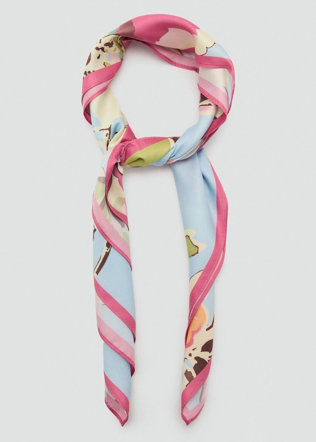 Blue Floral-Print Scarf, Light-Pastel Blue, large image number 1