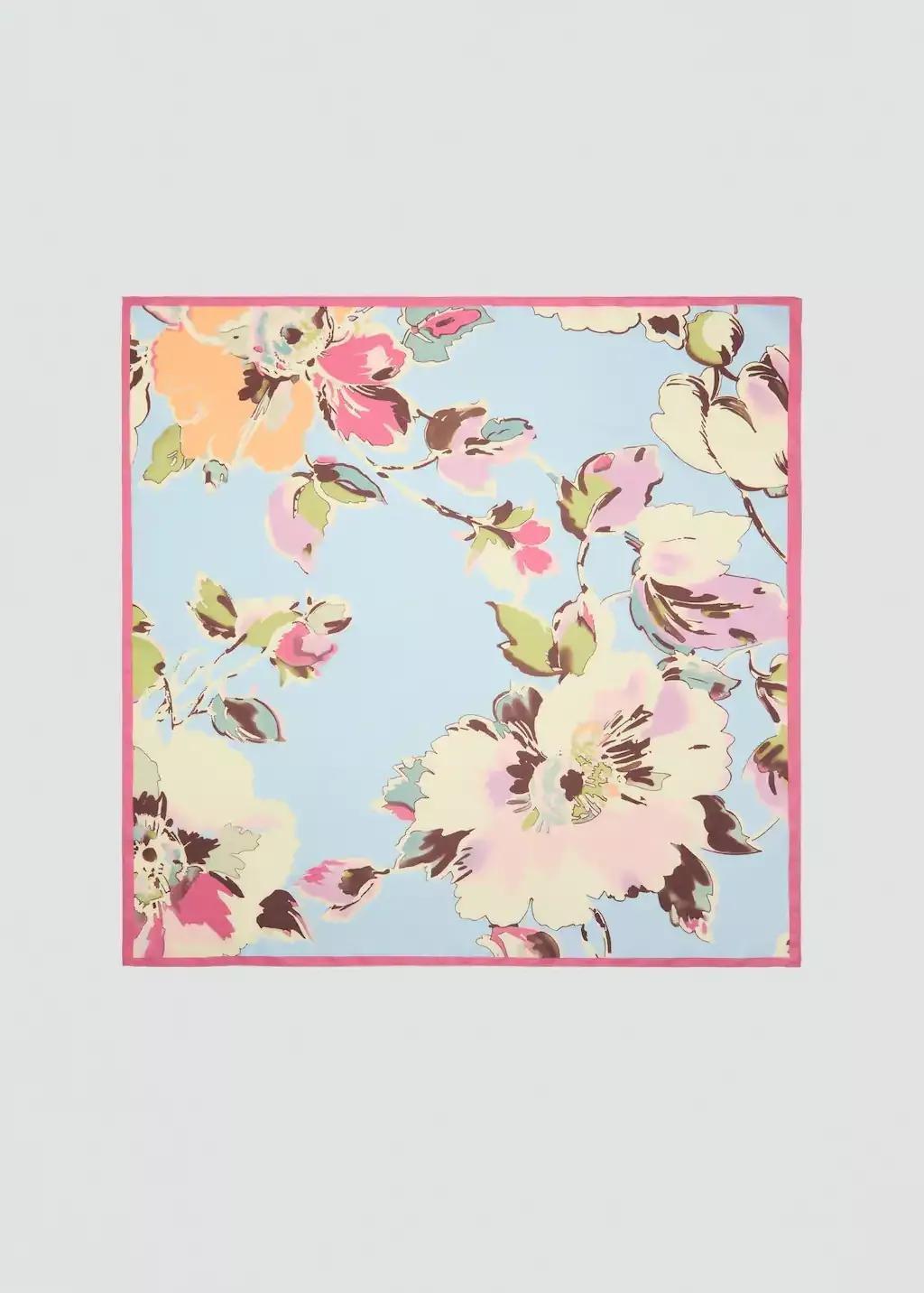 Blue Floral-Print Scarf, Light-Pastel Blue, large image number 2