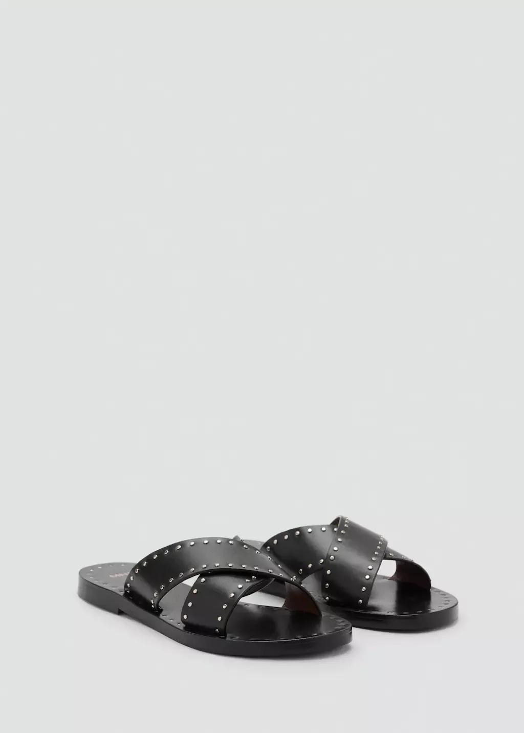 Black Studded Leather Sandals, , large image number 0