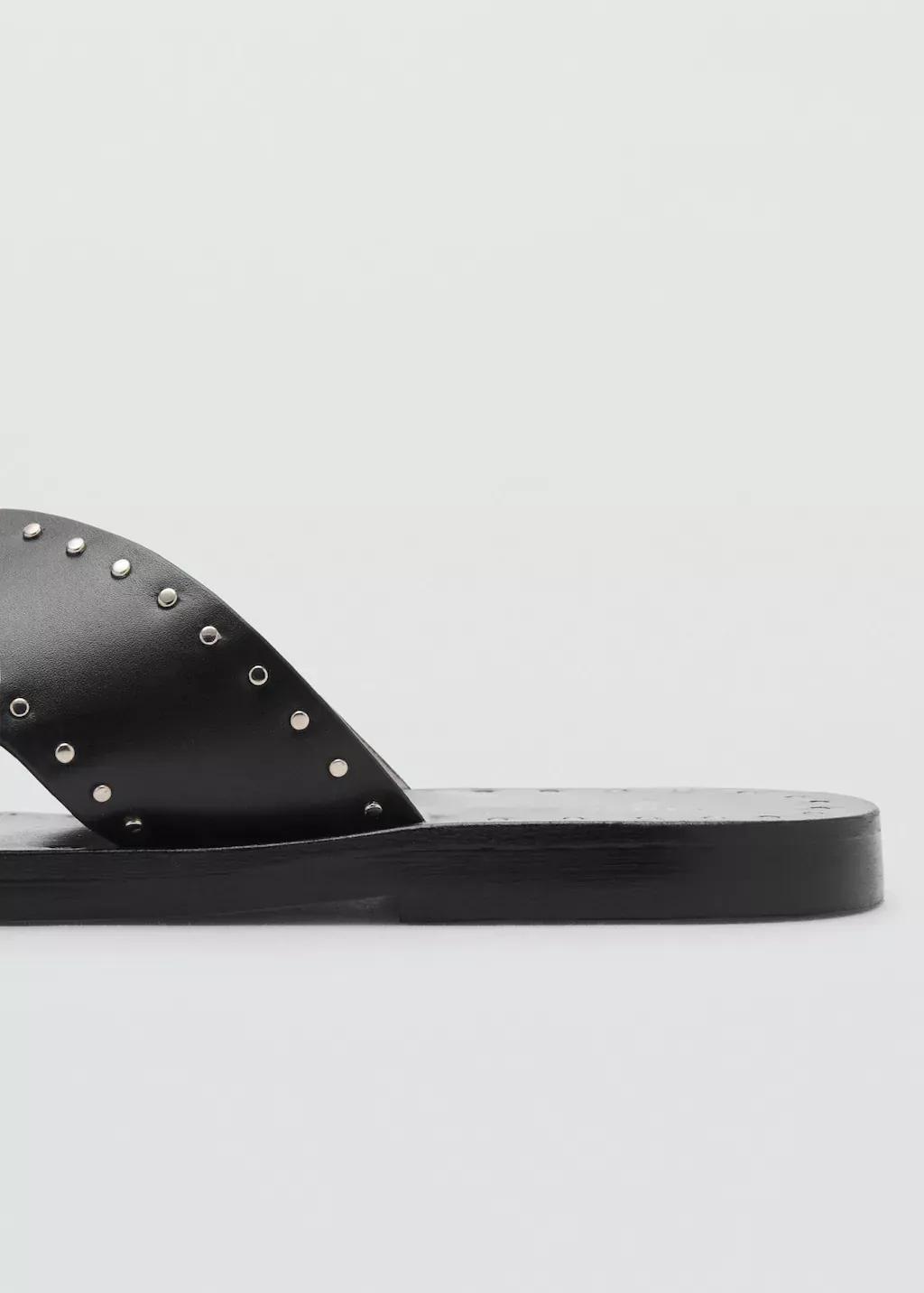 Black Studded Leather Sandals, , large image number 1