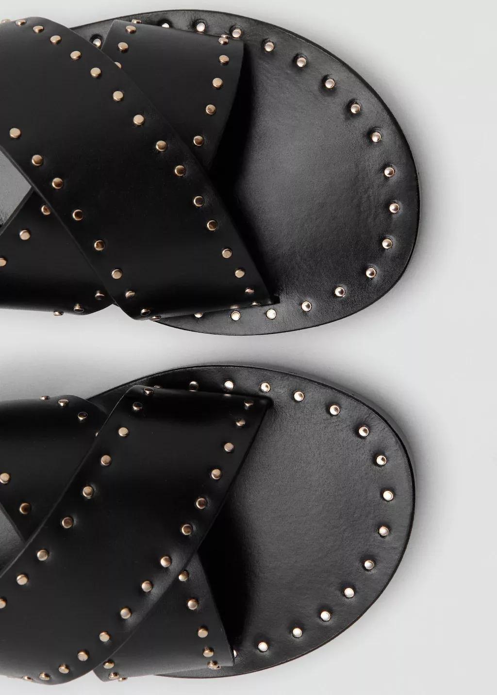 Black Studded Leather Sandals, , large image number 2