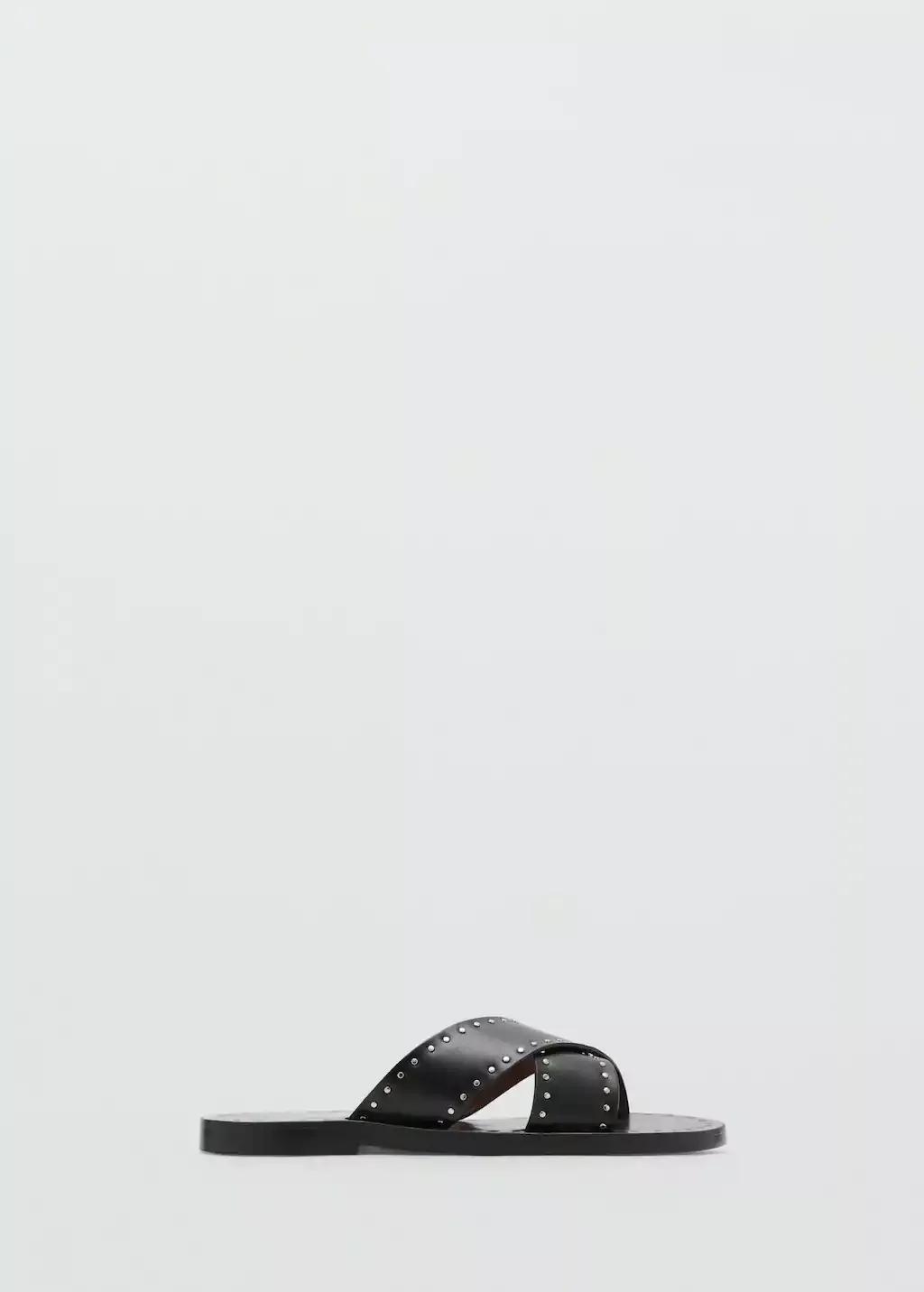 Black Studded Leather Sandals, , large image number 3
