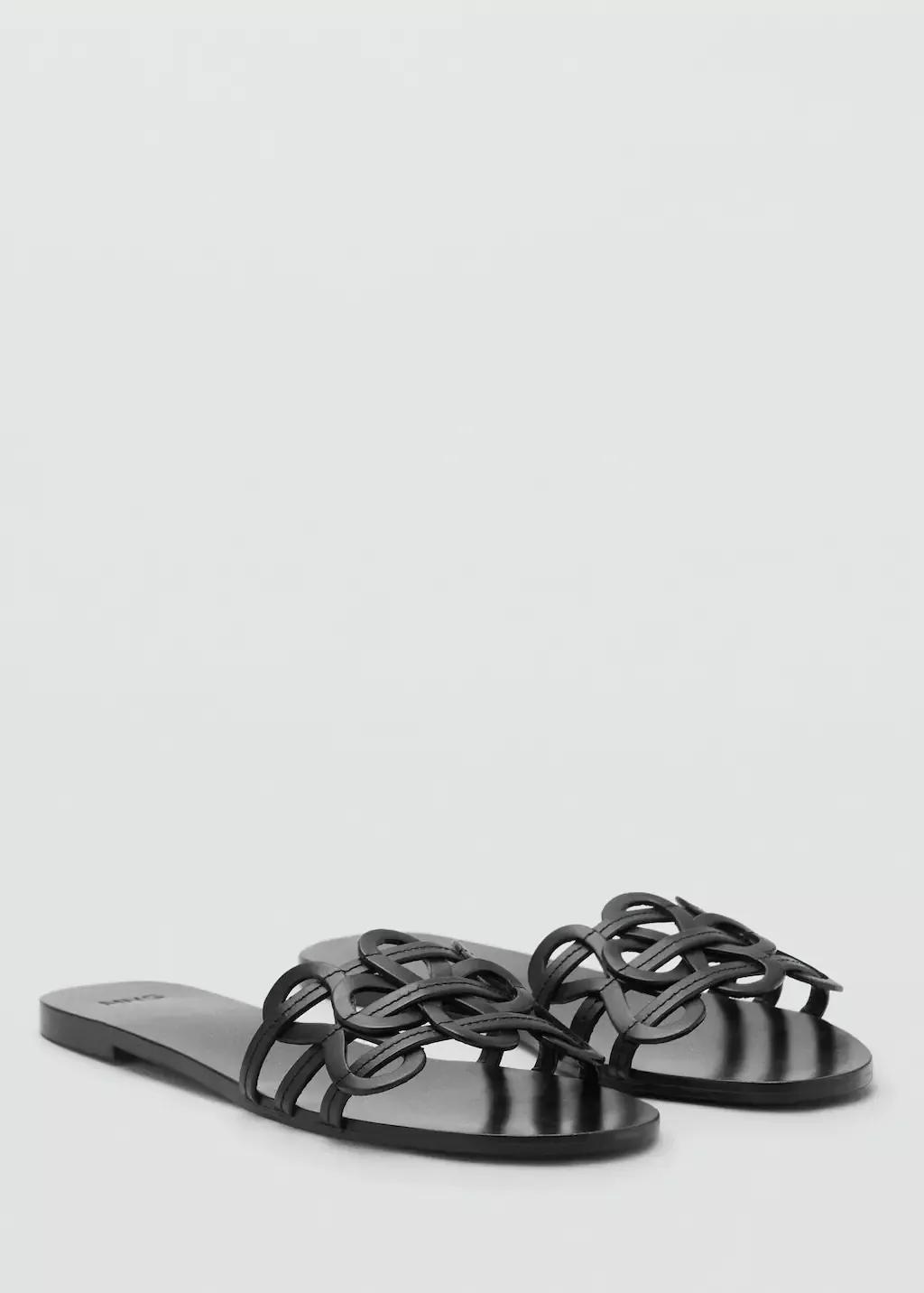 BLACK Leather sandals with intertwined strap, 0201_99, large image number 0